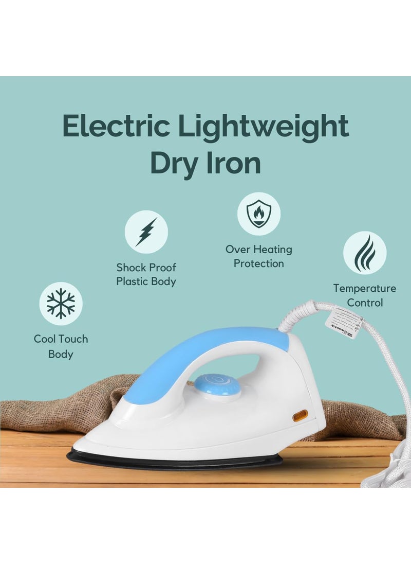 Electric Lightweight Dry Iron box for Clothes 1000 Watts Quick and Easy Wrinkle Removal for Clothes Linens and Other Fabrics 360 degree Moving Cord Quick Heat up ISI Certified 1 year Warranty