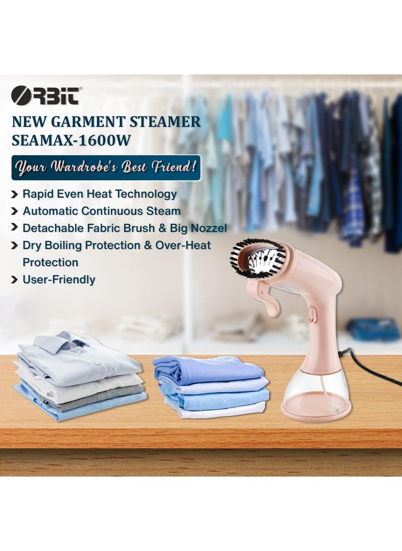 Orbit HY128 Handy Garment Steamer Steamax1600W with Vertical Horizontal Ironing Compact Quick Heat Up Kills 999 Bacteria Includes Fabric Brush and Steam Brush