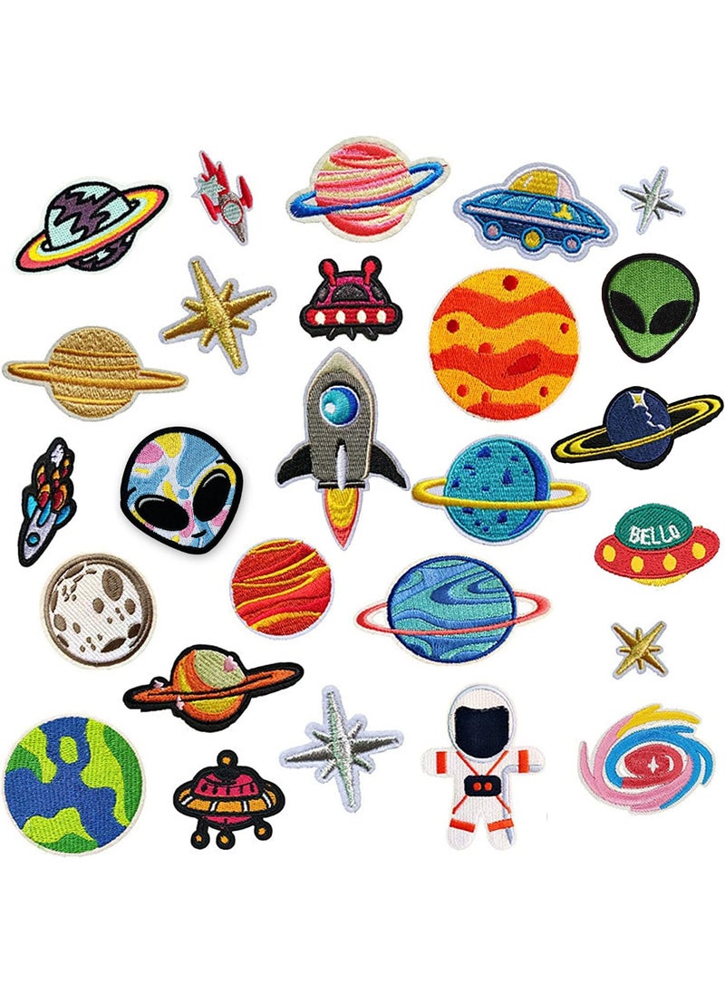 Daily Crafts Space 6 pcs Mix of NASA Planets Rockets Themed DIY Fabric Repair Patches for Jeans Jackets Hats Iron On Fashion Accessories Combo a