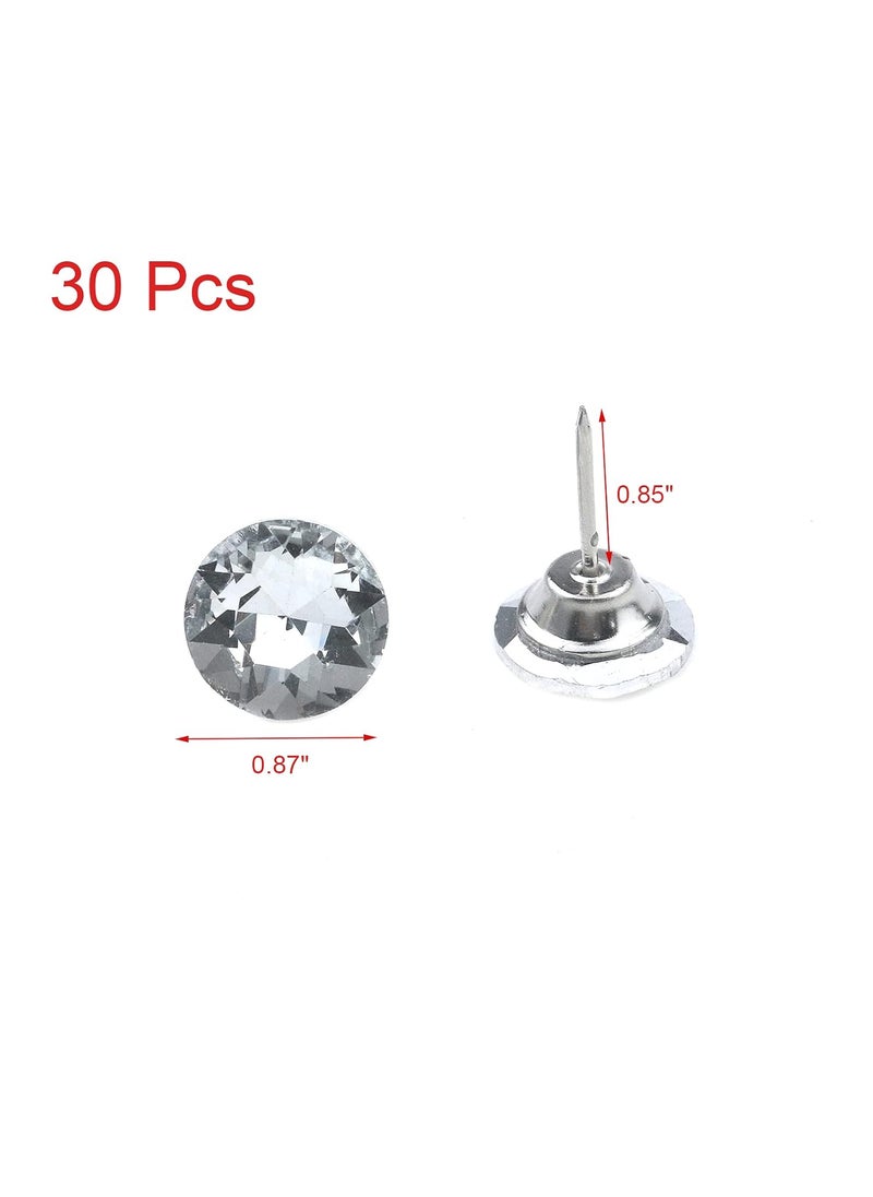 Geesatis 30 Pcs Upholstery Nails Tacks Crystal Clear Head Diameter 22 mm Crystal Upholstery Buttons for Sofa Headboards Furniture DIY Decoration