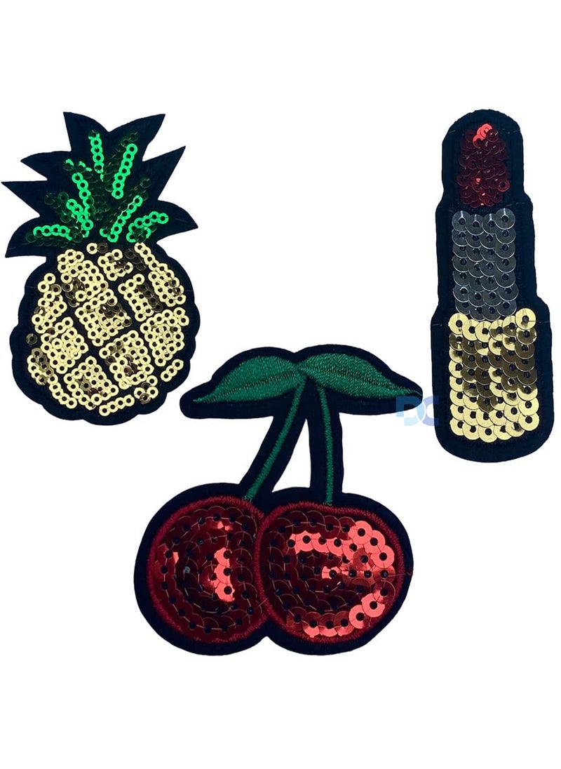 Daily Crafts Pack of 6 Sequin Patches Cherry Sun Planet Sew OnIron On Patch Applique for Clothes Dress Hat Jeans DIY Accessories
