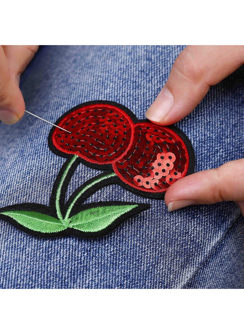 Daily Crafts Pack of 6 Sequin Patches Cherry Sun Planet Sew OnIron On Patch Applique for Clothes Dress Hat Jeans DIY Accessories