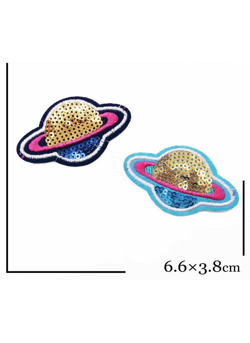 Daily Crafts Pack of 6 Sequin Patches Cherry Sun Planet Sew OnIron On Patch Applique for Clothes Dress Hat Jeans DIY Accessories