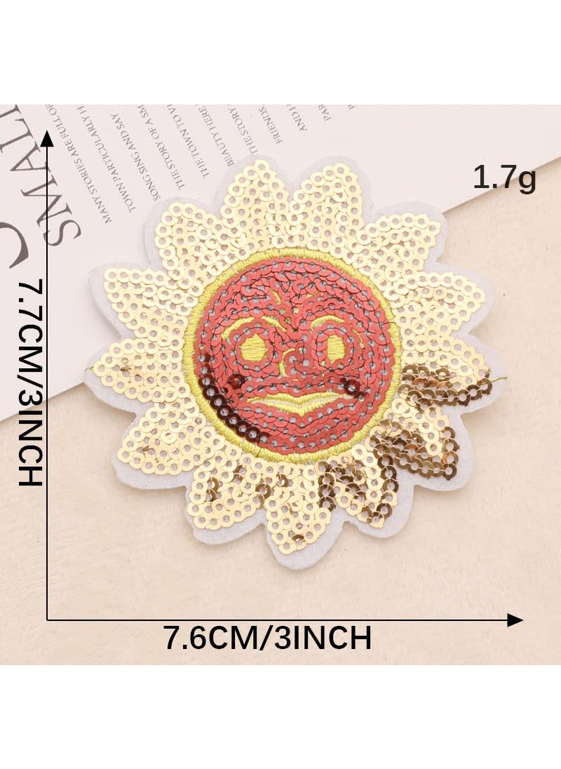 Daily Crafts Pack of 6 Sequin Patches Cherry Sun Planet Sew OnIron On Patch Applique for Clothes Dress Hat Jeans DIY Accessories