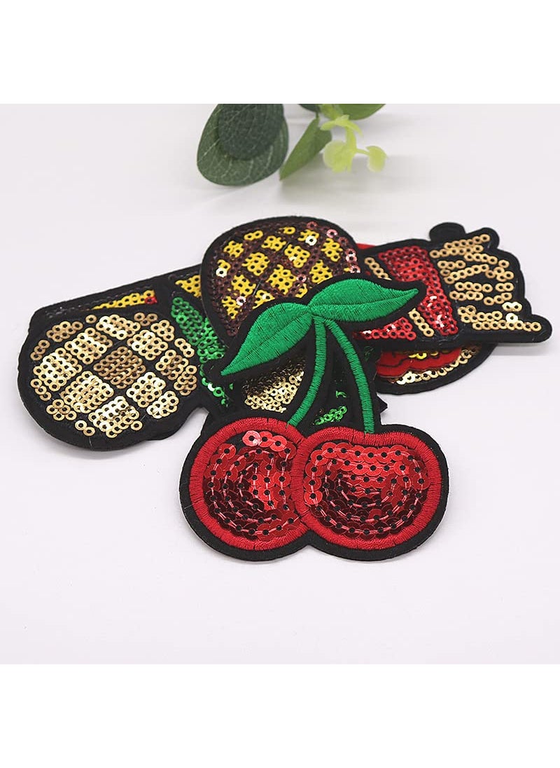 Daily Crafts Pack of 6 Sequin Patches Cherry Sun Planet Sew OnIron On Patch Applique for Clothes Dress Hat Jeans DIY Accessories