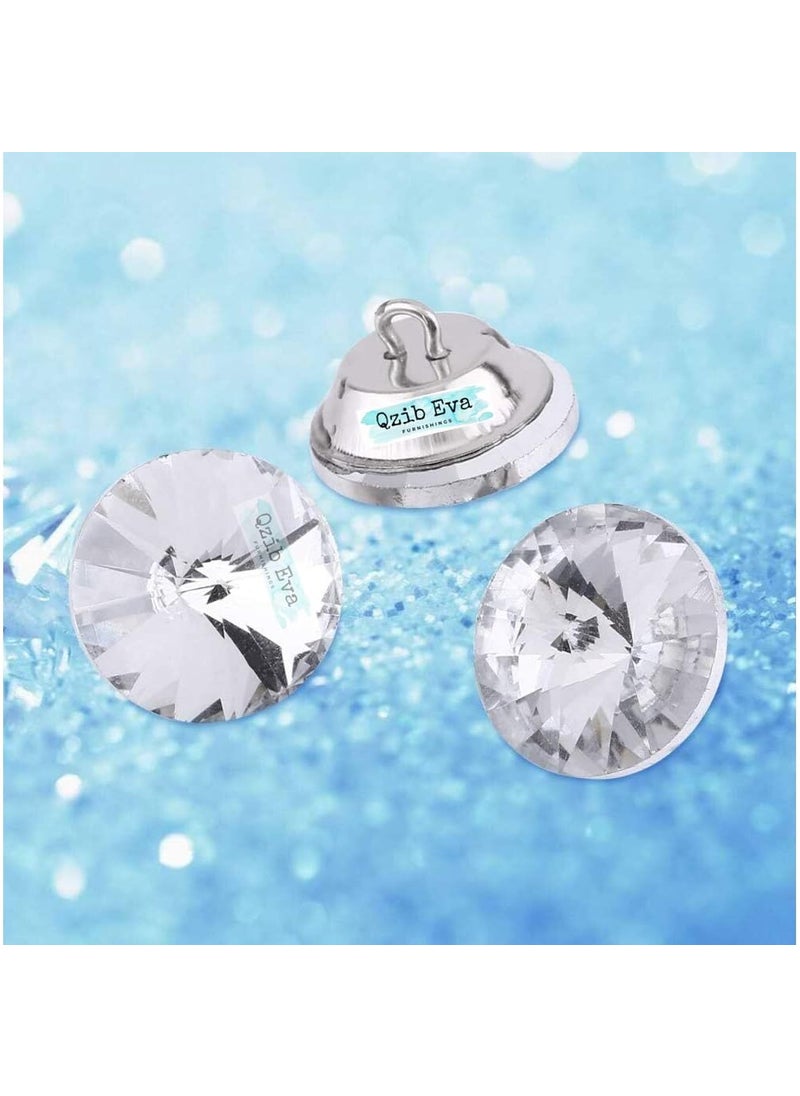 QZIBEVA Pack 50 Crystal 20 mm Upholstery Metal Loop Rhinestone Buttons Clear Sofa Sewing Crafts Silver Code CSB013