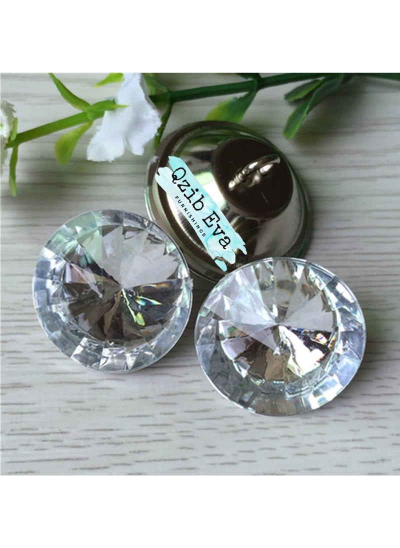 QZIBEVA Pack 50 Crystal 20 mm Upholstery Metal Loop Rhinestone Buttons Clear Sofa Sewing Crafts Silver Code CSB013