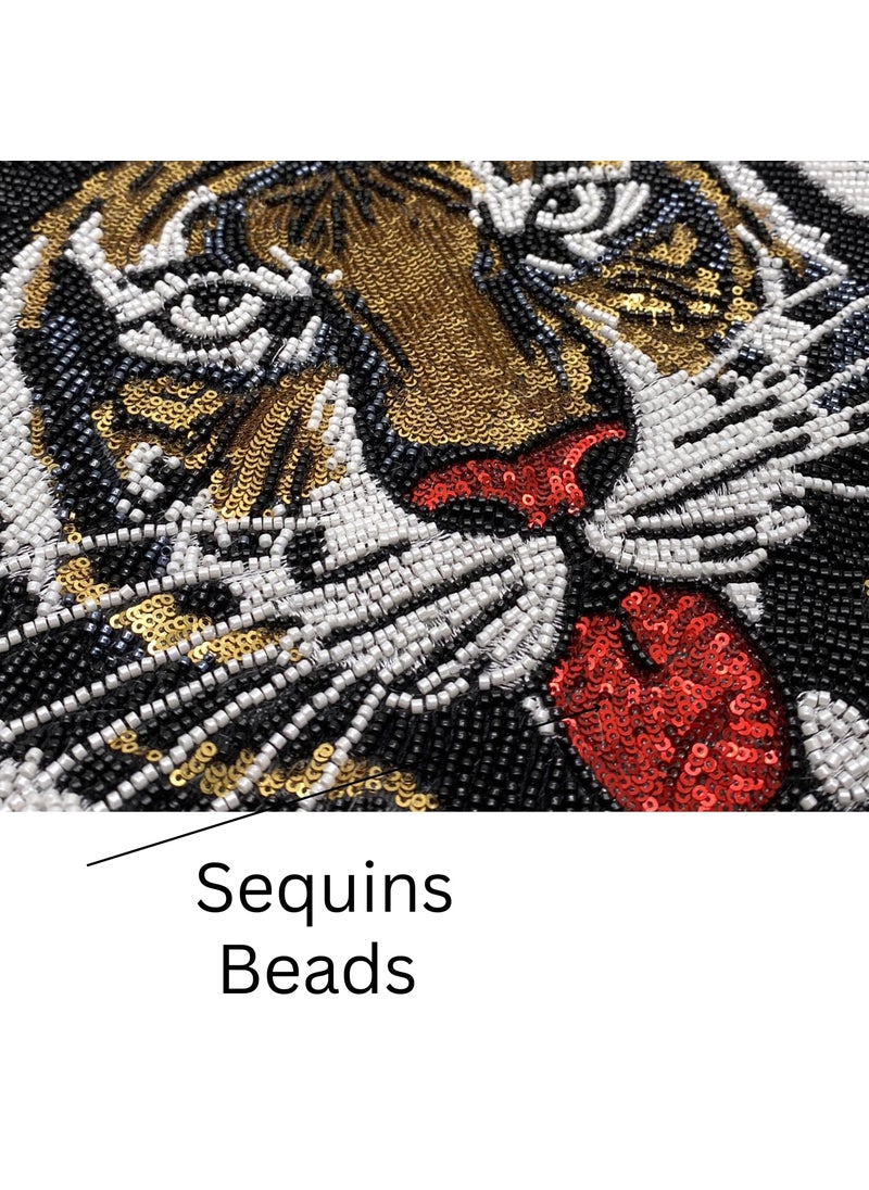 Ani Accessories Wild Small Striking Sew on Patches Beaded Sequin Tiger Head SewOn Patch Perfect for Denim Jackets Bags Clothes DIY Art Crafts