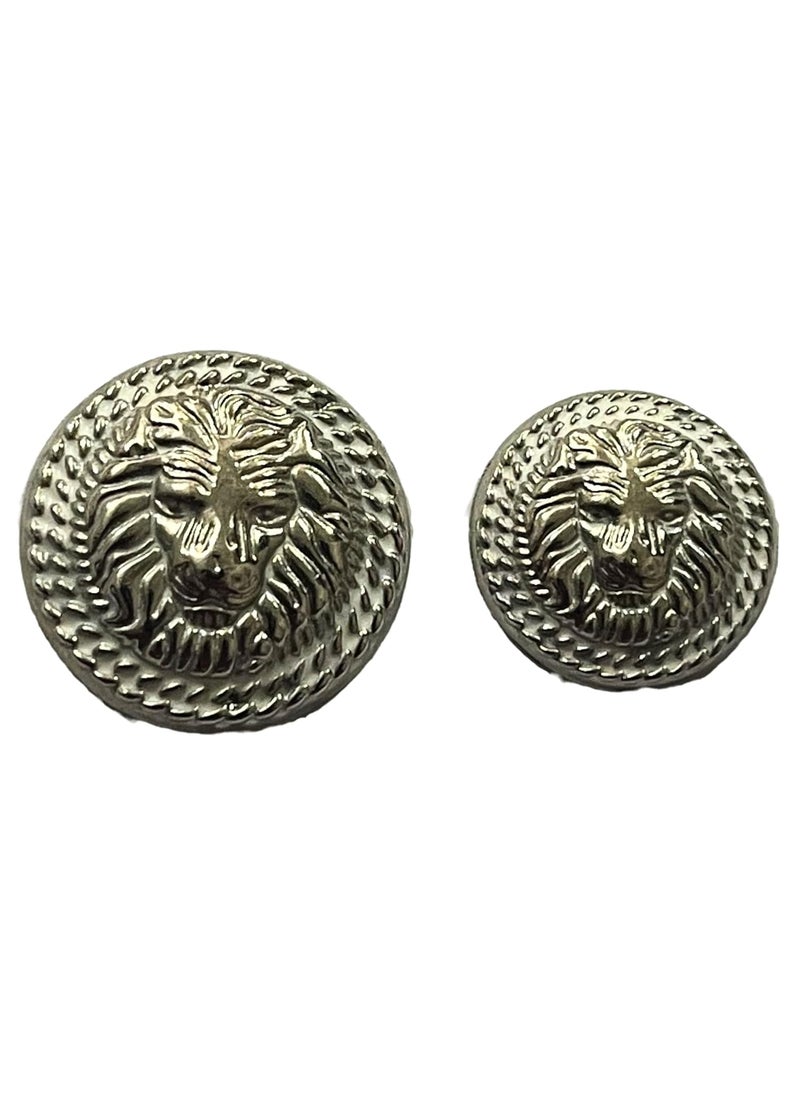 MR JHA CREATIONS Fearless Lion face shape embossed Design Round Shank Metal Button White and Silver Color for Coat Suit Blazer Sherwani Nehru Jacket and for all Types of Clothes Set of 13 Buttons 7 Big 6 Small Buttons