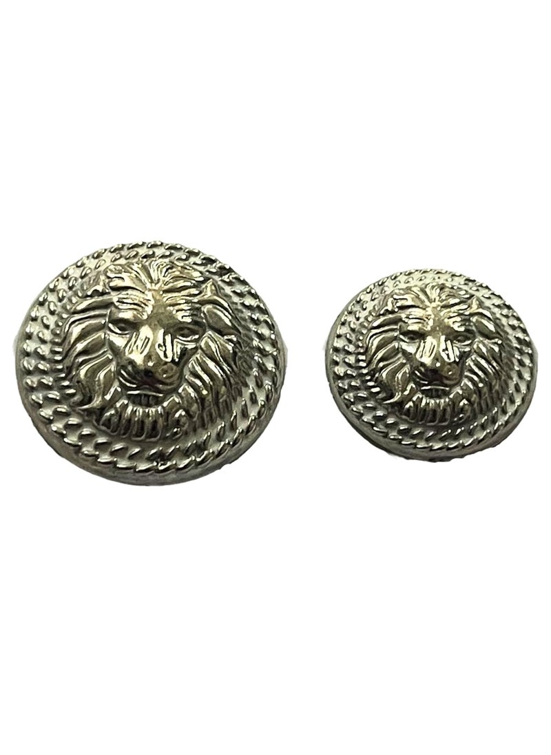 MR JHA CREATIONS Fearless Lion face shape embossed Design Round Shank Metal Button White and Silver Color for Coat Suit Blazer Sherwani Nehru Jacket and for all Types of Clothes Set of 13 Buttons 7 Big 6 Small Buttons