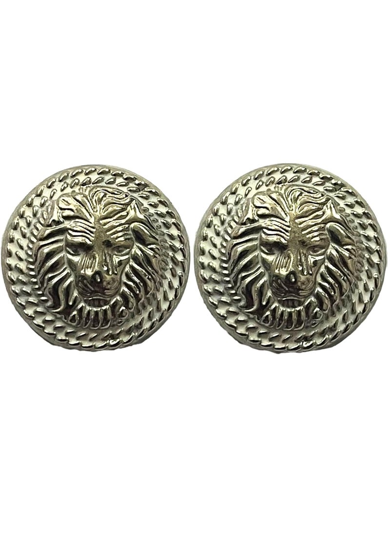MR JHA CREATIONS Fearless Lion face shape embossed Design Round Shank Metal Button White and Silver Color for Coat Suit Blazer Sherwani Nehru Jacket and for all Types of Clothes Set of 13 Buttons 7 Big 6 Small Buttons