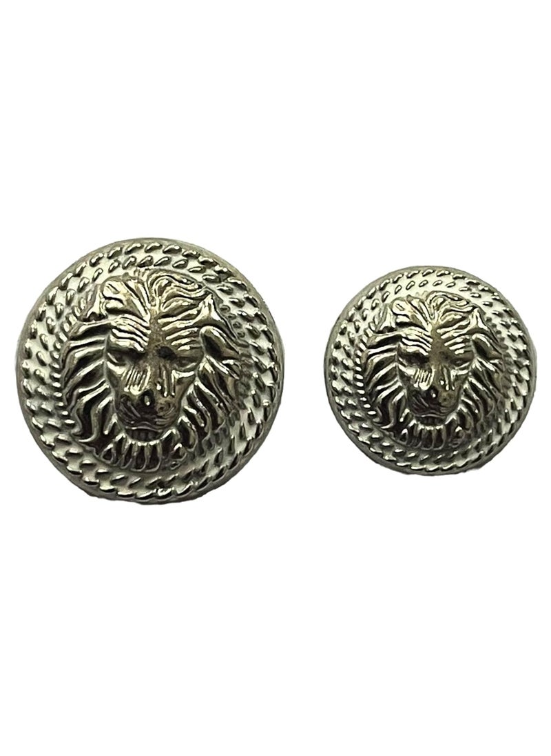 MR JHA CREATIONS Fearless Lion face shape embossed Design Round Shank Metal Button White and Silver Color for Coat Suit Blazer Sherwani Nehru Jacket and for all Types of Clothes Set of 13 Buttons 7 Big 6 Small Buttons