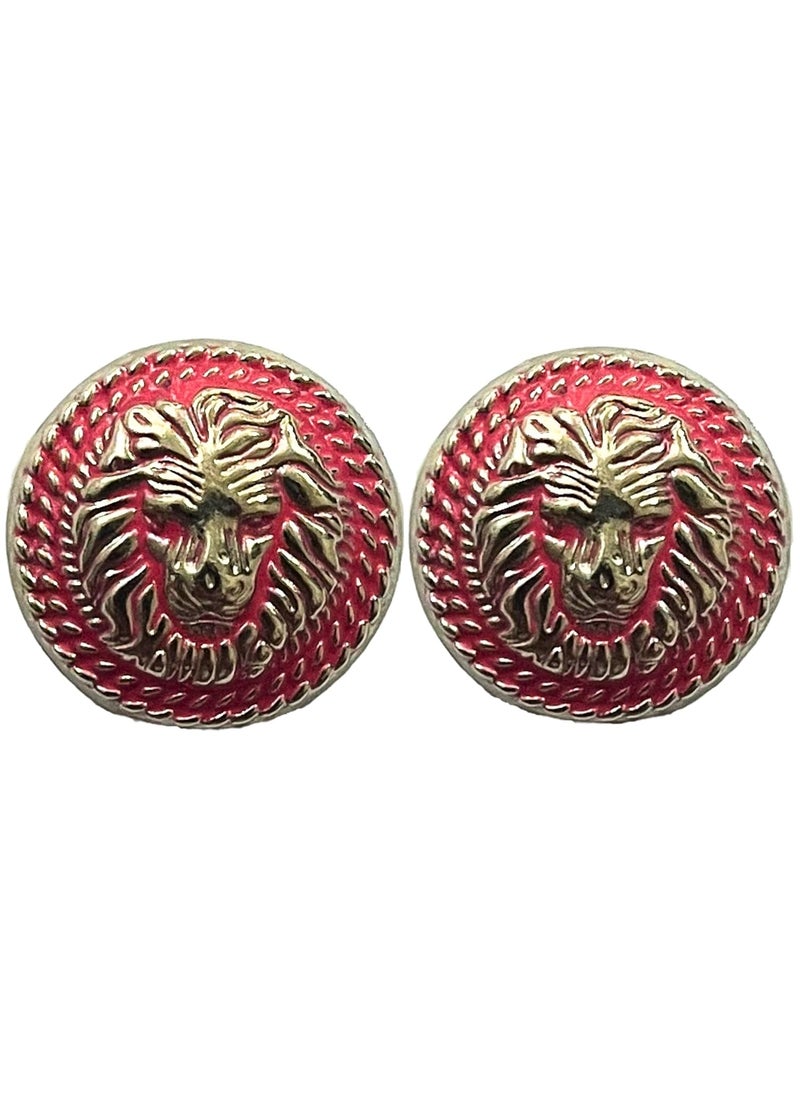 MR JHA CREATIONS Fearless Lion face shape embossed Design Round Shank Metal Button Pink and Silver Color for Coat Suit Blazer Sherwani Nehru Jacket and for all Types of Clothes Set of 13 Buttons 7 Big 6 Small Buttons