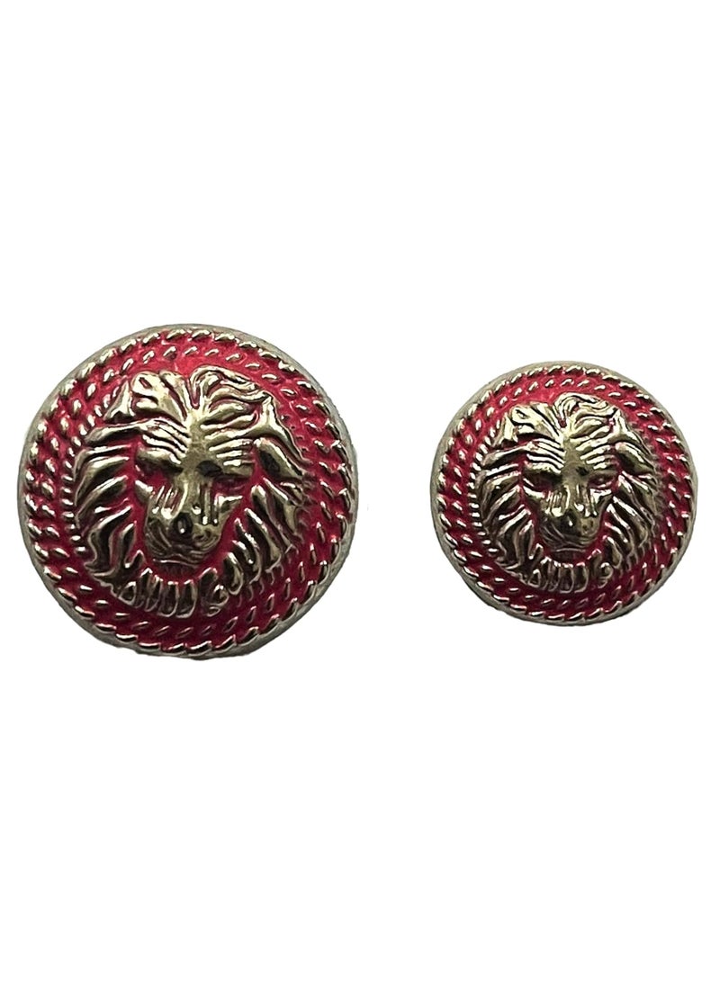 MR JHA CREATIONS Fearless Lion face shape embossed Design Round Shank Metal Button Pink and Silver Color for Coat Suit Blazer Sherwani Nehru Jacket and for all Types of Clothes Set of 13 Buttons 7 Big 6 Small Buttons
