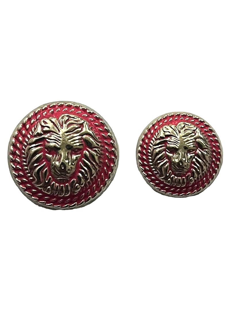 MR JHA CREATIONS Fearless Lion face shape embossed Design Round Shank Metal Button Pink and Silver Color for Coat Suit Blazer Sherwani Nehru Jacket and for all Types of Clothes Set of 13 Buttons 7 Big 6 Small Buttons