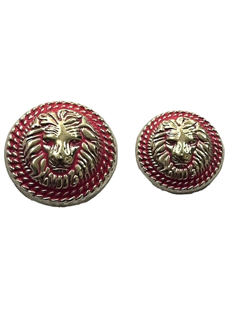 MR JHA CREATIONS Fearless Lion face shape embossed Design Round Shank Metal Button Pink and Silver Color for Coat Suit Blazer Sherwani Nehru Jacket and for all Types of Clothes Set of 13 Buttons 7 Big 6 Small Buttons