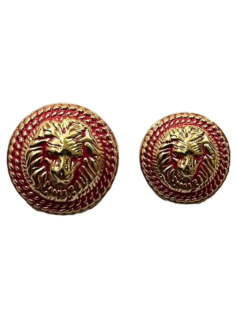 MR JHA CREATIONS Fearless Lion face shape embossed Design Round Shank Metal Button Pink and Golden Color for Coat Suit Blazer Sherwani Nehru Jacket and for all Types of Clothes Set of 13 Buttons 7 Big 6 Small Buttons