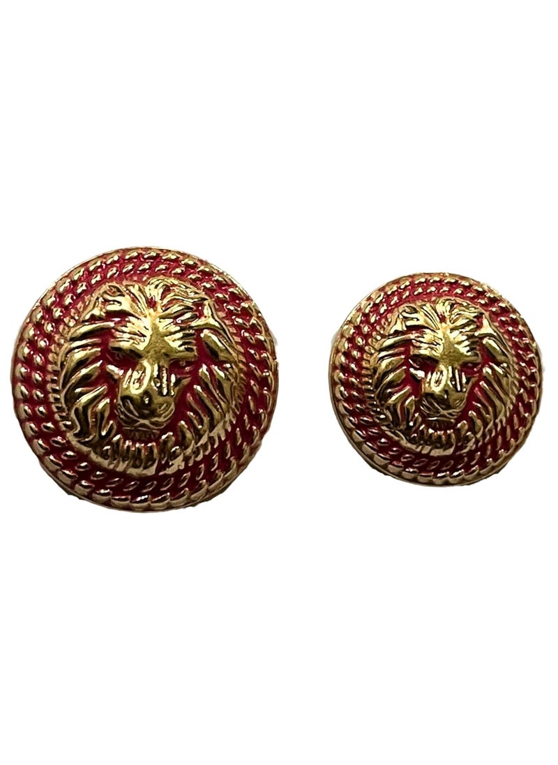 MR JHA CREATIONS Fearless Lion face shape embossed Design Round Shank Metal Button Pink and Golden Color for Coat Suit Blazer Sherwani Nehru Jacket and for all Types of Clothes Set of 13 Buttons 7 Big 6 Small Buttons