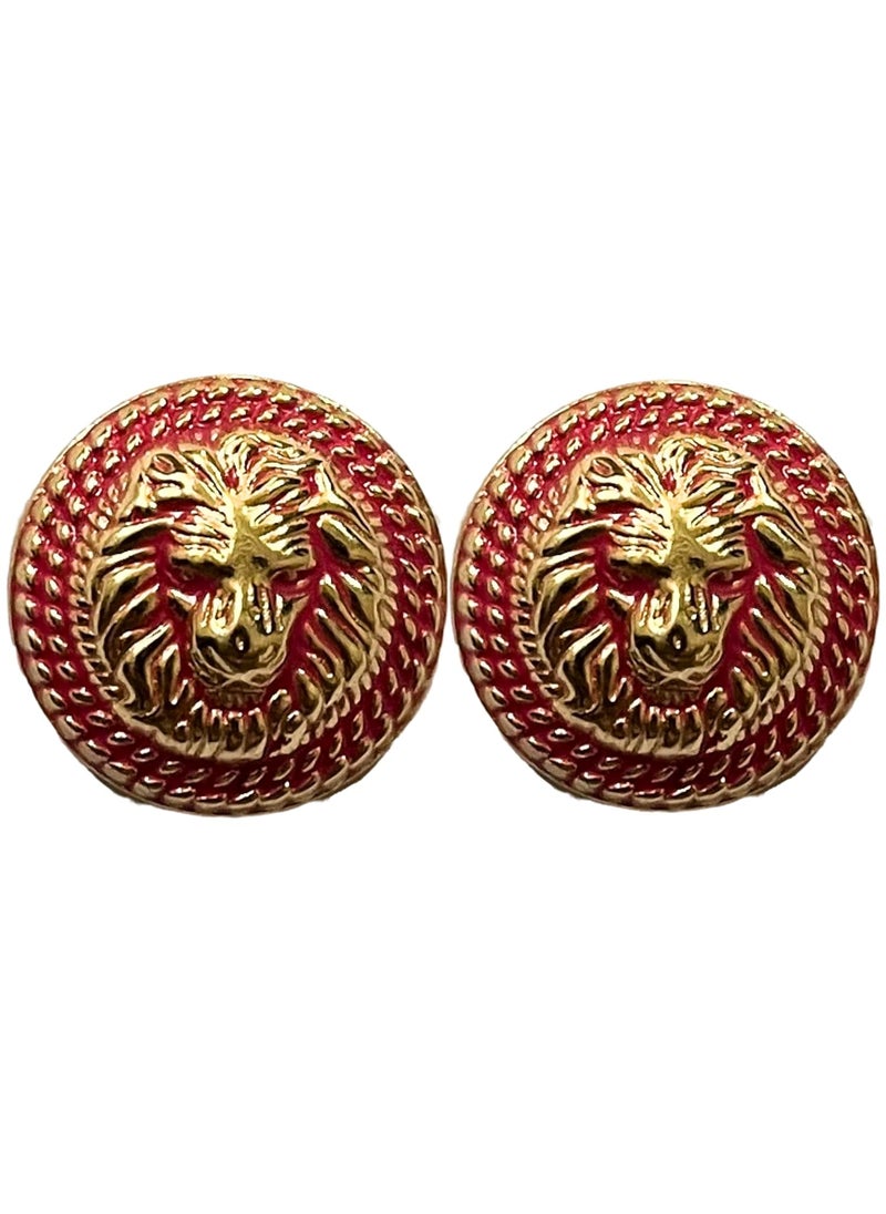 MR JHA CREATIONS Fearless Lion face shape embossed Design Round Shank Metal Button Pink and Golden Color for Coat Suit Blazer Sherwani Nehru Jacket and for all Types of Clothes Set of 13 Buttons 7 Big 6 Small Buttons