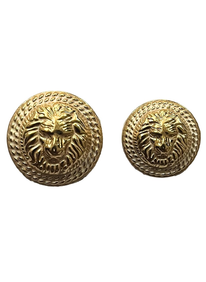 MR JHA CREATIONS Fearless Lion face shape embossed Design Round Shank Metal Button White and Golden Color for Coat Suit Blazer Sherwani Nehru Jacket and for all Types of Clothes Set of 13 Buttons 7 Big 6 Small Buttons