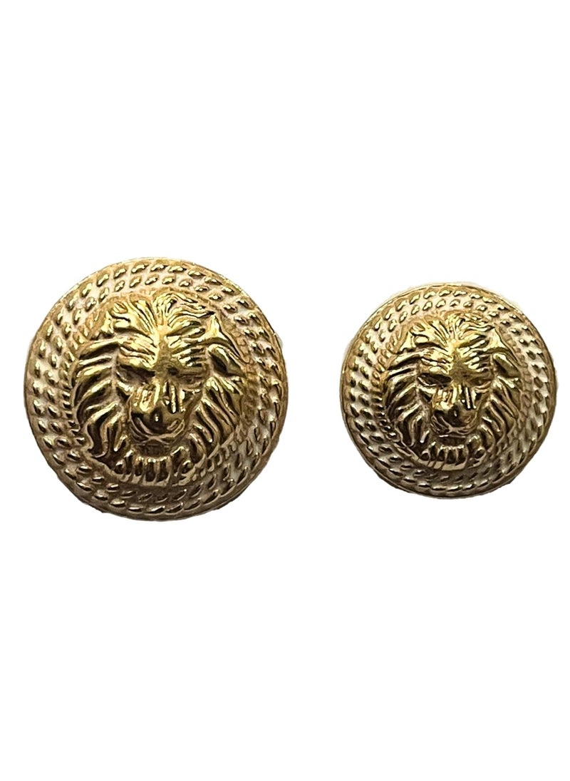 MR JHA CREATIONS Fearless Lion face shape embossed Design Round Shank Metal Button White and Golden Color for Coat Suit Blazer Sherwani Nehru Jacket and for all Types of Clothes Set of 13 Buttons 7 Big 6 Small Buttons