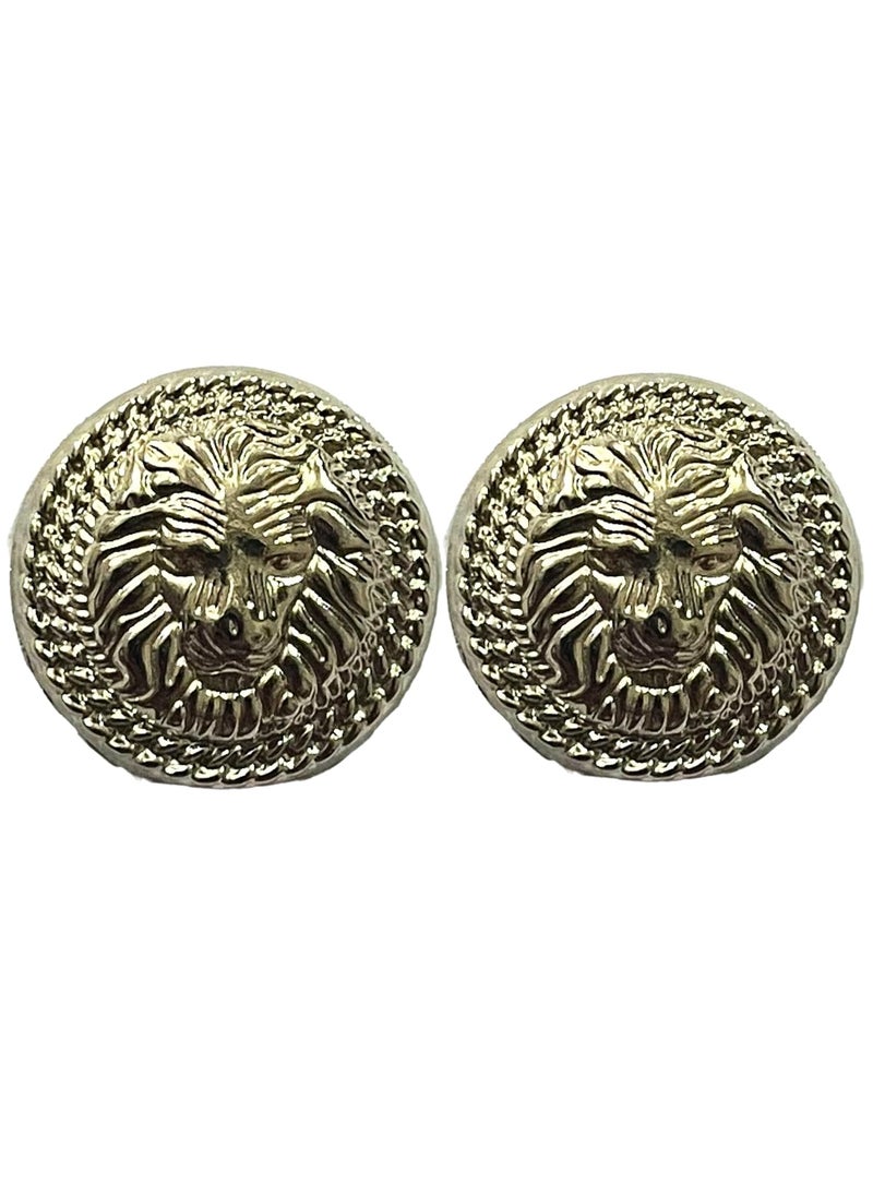 MR JHA CREATIONS Fearless Lion face shape embossed Design Round Shank Metal Button Pure Silver Color for Coat Suit Blazer Sherwani Nehru Jacket and for all Types of Clothes Set of 13 Buttons 7 Big 6 Small Buttons