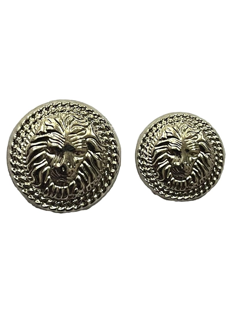 MR JHA CREATIONS Fearless Lion face shape embossed Design Round Shank Metal Button Pure Silver Color for Coat Suit Blazer Sherwani Nehru Jacket and for all Types of Clothes Set of 13 Buttons 7 Big 6 Small Buttons