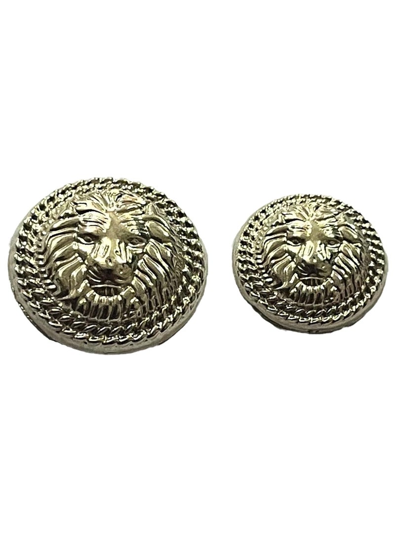 MR JHA CREATIONS Fearless Lion face shape embossed Design Round Shank Metal Button Pure Silver Color for Coat Suit Blazer Sherwani Nehru Jacket and for all Types of Clothes Set of 13 Buttons 7 Big 6 Small Buttons