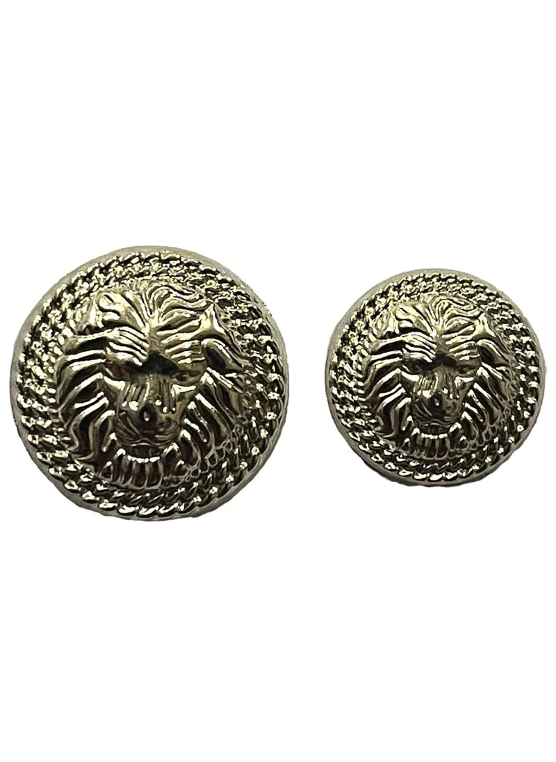 MR JHA CREATIONS Fearless Lion face shape embossed Design Round Shank Metal Button Pure Silver Color for Coat Suit Blazer Sherwani Nehru Jacket and for all Types of Clothes Set of 13 Buttons 7 Big 6 Small Buttons