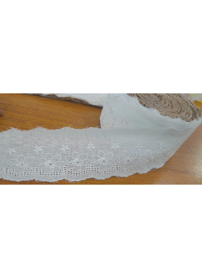 PCJS Cotton Soft Premium Embroidered Schiffli Lace 4 cm Single Side Scallop Lace Fabric lace Applique Fabric lace Sewing Supplies Cotton Work lace White Dyeable 20 Mtr