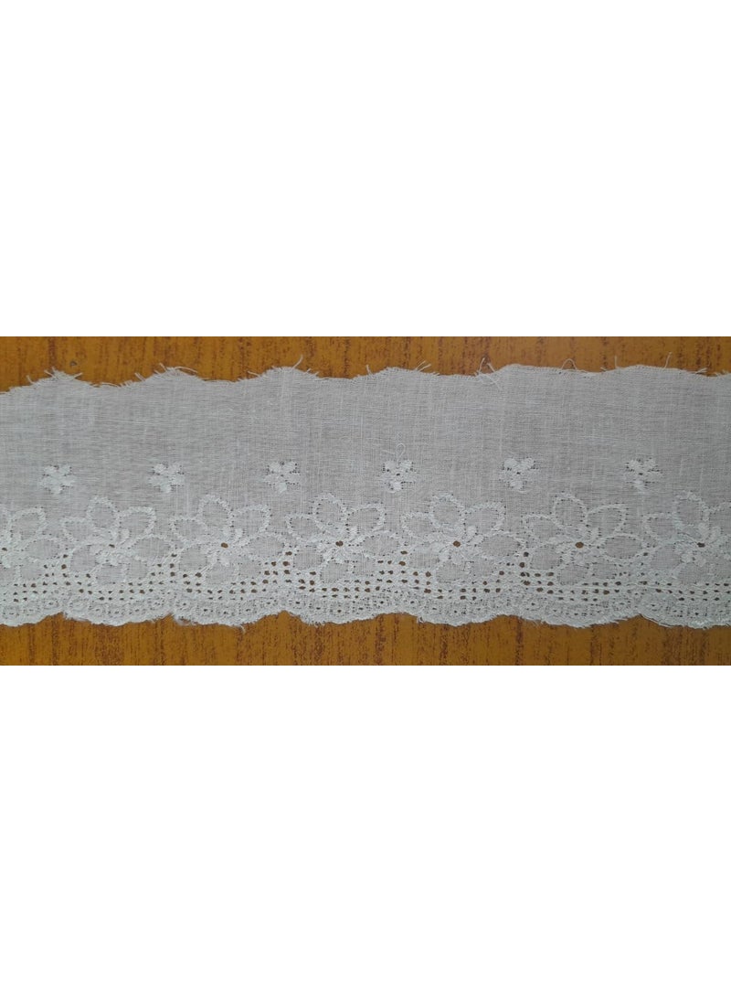 PCJS Cotton Soft Premium Embroidered Schiffli Lace 4 cm Single Side Scallop Lace Fabric lace Applique Fabric lace Sewing Supplies Cotton Work lace White Dyeable 20 Mtr