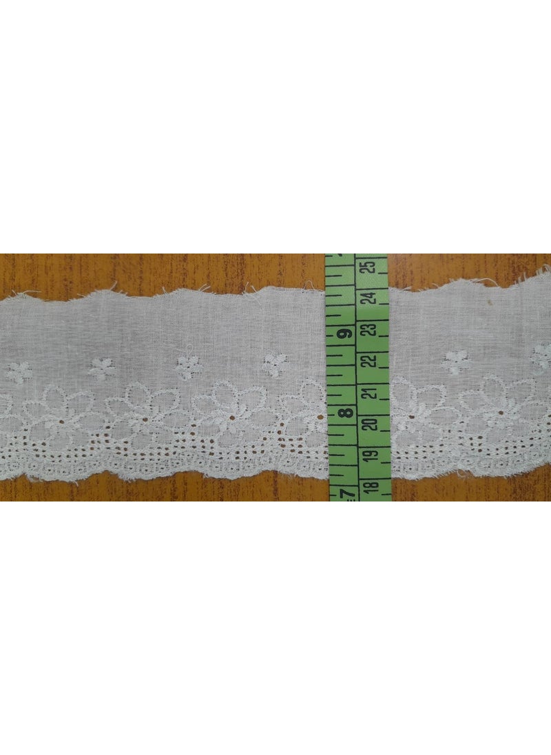 PCJS Cotton Soft Premium Embroidered Schiffli Lace 4 cm Single Side Scallop Lace Fabric lace Applique Fabric lace Sewing Supplies Cotton Work lace White Dyeable 20 Mtr