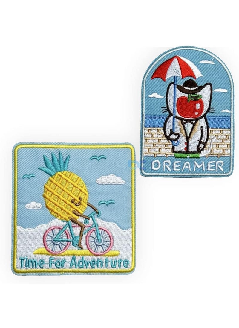 Daily Crafts Pack of 2 Pineapple and Apple Catoon Design Embroidered Iron On and Sew On Patch Badges Logos Emblems Cartoon 21
