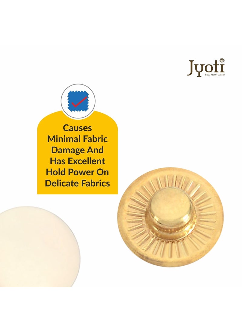 Jyoti Snap Button 100 Sets of Size VT 815 mm of Brass in Golden Finish Strong Grip Round Studs Clasp Fasteners for Sewing Purses Bags Leather Clothes and DIY Works Pack of 1