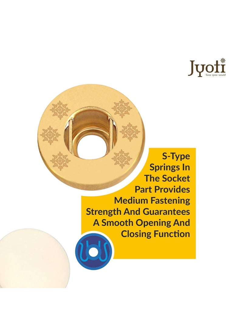 Jyoti Snap Button 100 Sets of Size VT 815 mm of Brass in Golden Finish Strong Grip Round Studs Clasp Fasteners for Sewing Purses Bags Leather Clothes and DIY Works Pack of 1