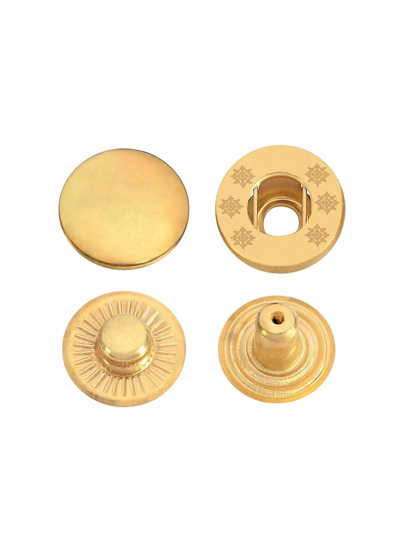 Jyoti Snap Button 100 Sets of Size VT 815 mm of Brass in Golden Finish Strong Grip Round Studs Clasp Fasteners for Sewing Purses Bags Leather Clothes and DIY Works Pack of 1