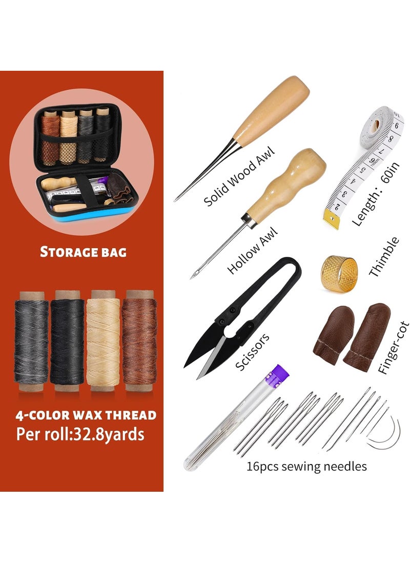 BSITFOW Leather Sewing Kit 27 pcs Leather Working Tools Leather Stitching Kit with Waxed Thread Sewing Needles for Carpet Shoes Sofa Repair 1 pcs12 x 8 cmBlack Color