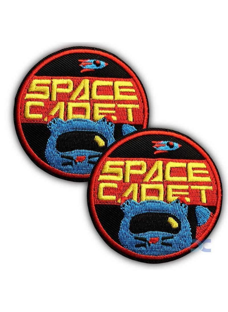 Daily Crafts Pack of 2 Space Cadet Circle Cloth Patch Stitch Art Iron on Embroidery Patches Decoration for Clothes Denim Jackets DIY Patches