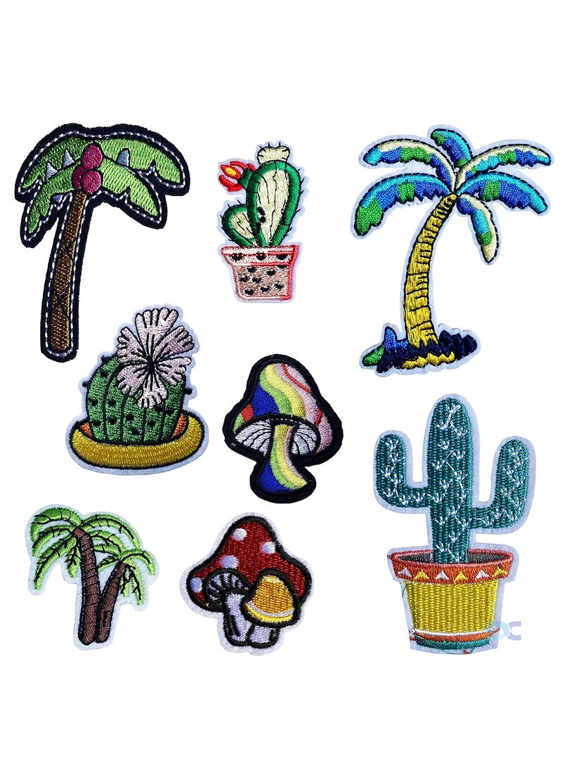 Daily Crafts Kids Embroidered 5 pcs Patches Cactus Mushroom Palm Trees Sew OnIron On Patch Applique Clothes Dress Plant Hat Jeans Sewing Flowers Applique DIY Accessory Patches