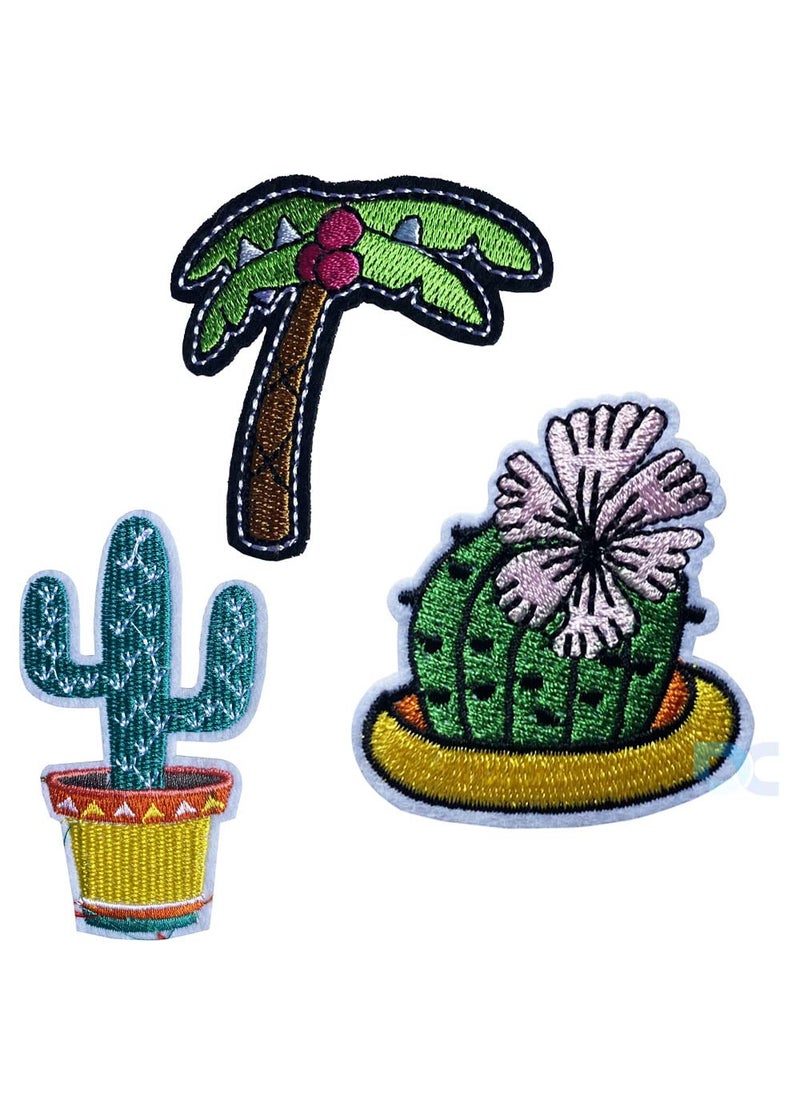 Daily Crafts Kids Embroidered 5 pcs Patches Cactus Mushroom Palm Trees Sew OnIron On Patch Applique Clothes Dress Plant Hat Jeans Sewing Flowers Applique DIY Accessory Patches
