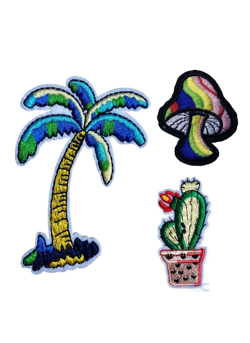 Daily Crafts Kids Embroidered 5 pcs Patches Cactus Mushroom Palm Trees Sew OnIron On Patch Applique Clothes Dress Plant Hat Jeans Sewing Flowers Applique DIY Accessory Patches