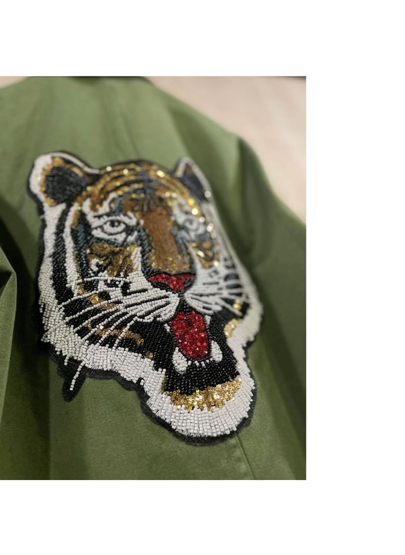 Ani Accessories Tiger Face Wild Striking Beaded Sequin Patches Tiger Head SewOn Patches Perfect for Denim Jackets Bags Clothes and Pullover Sweatshirt DIY Art Crafts