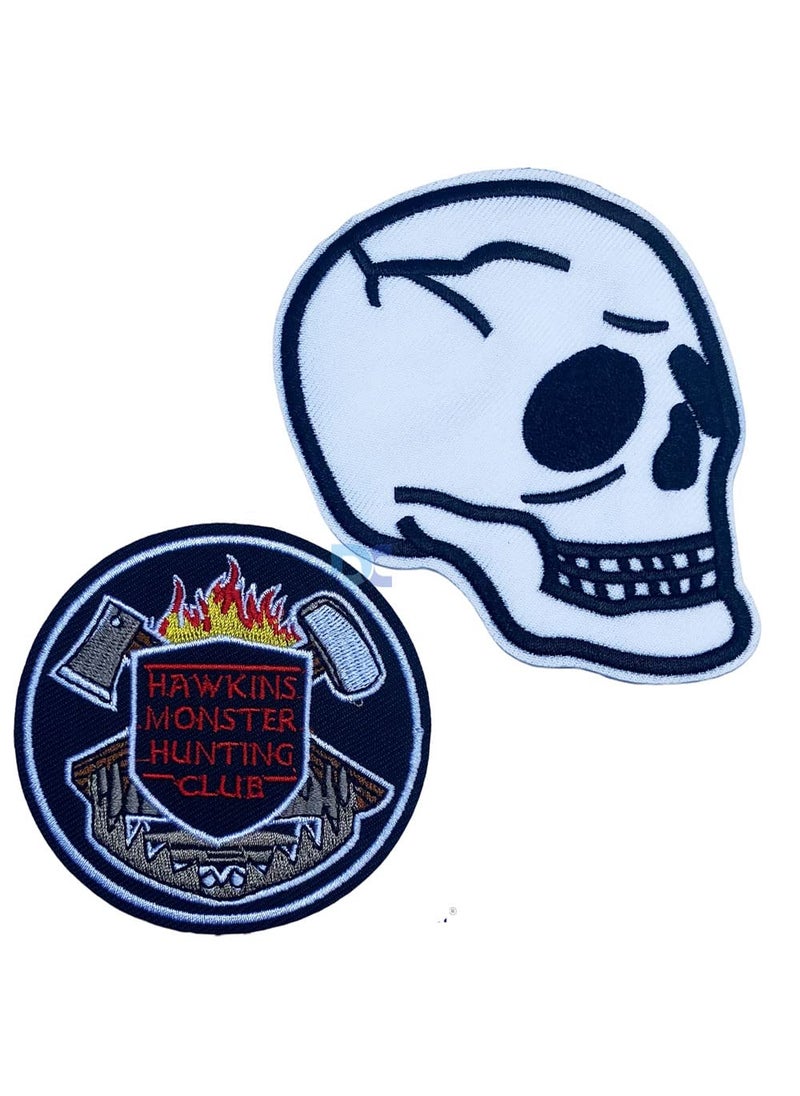 Daily Crafts Styles Pack of 2pc Skull and Hunting Badge Embroidered Patches Bright Vivid Colors Sew OnIron On Patch Applique for Clothes Dress Hat Jeans DIY Accessories