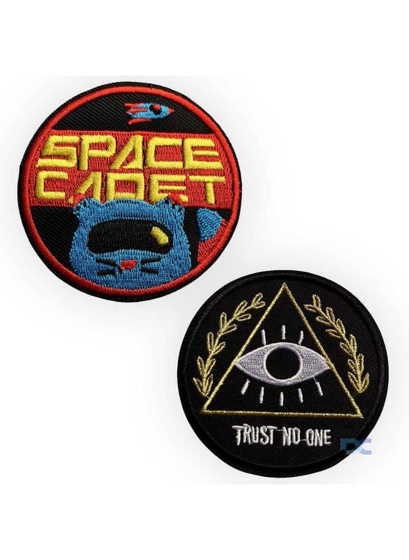Daily Crafts Pack of 2 Space Cadet Design Embroidered Iron On and Sew On Patch Badges Logos Emblems Cartoon