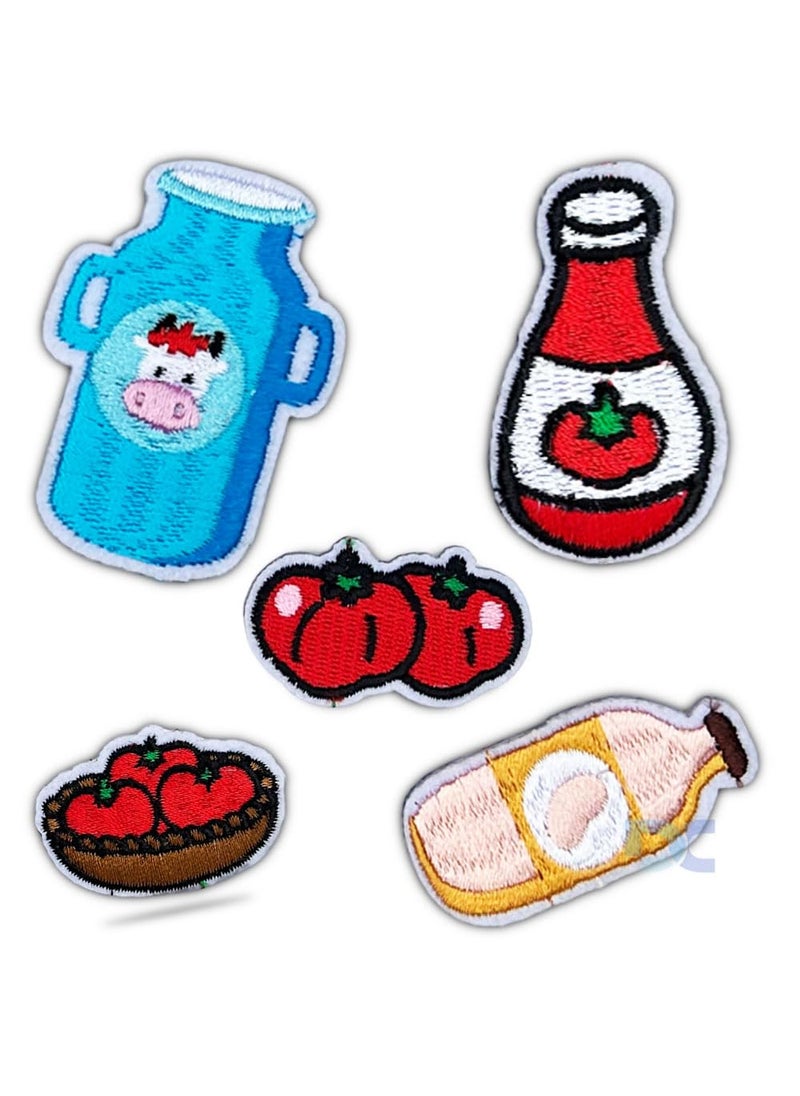 Daily Crafts 5 Embroidered Patches Black Base Hot Fix Glue Embroidery Ironon Patch DIY Clothes Sticker Trim Embellishments Applique Cute Kawaii Design