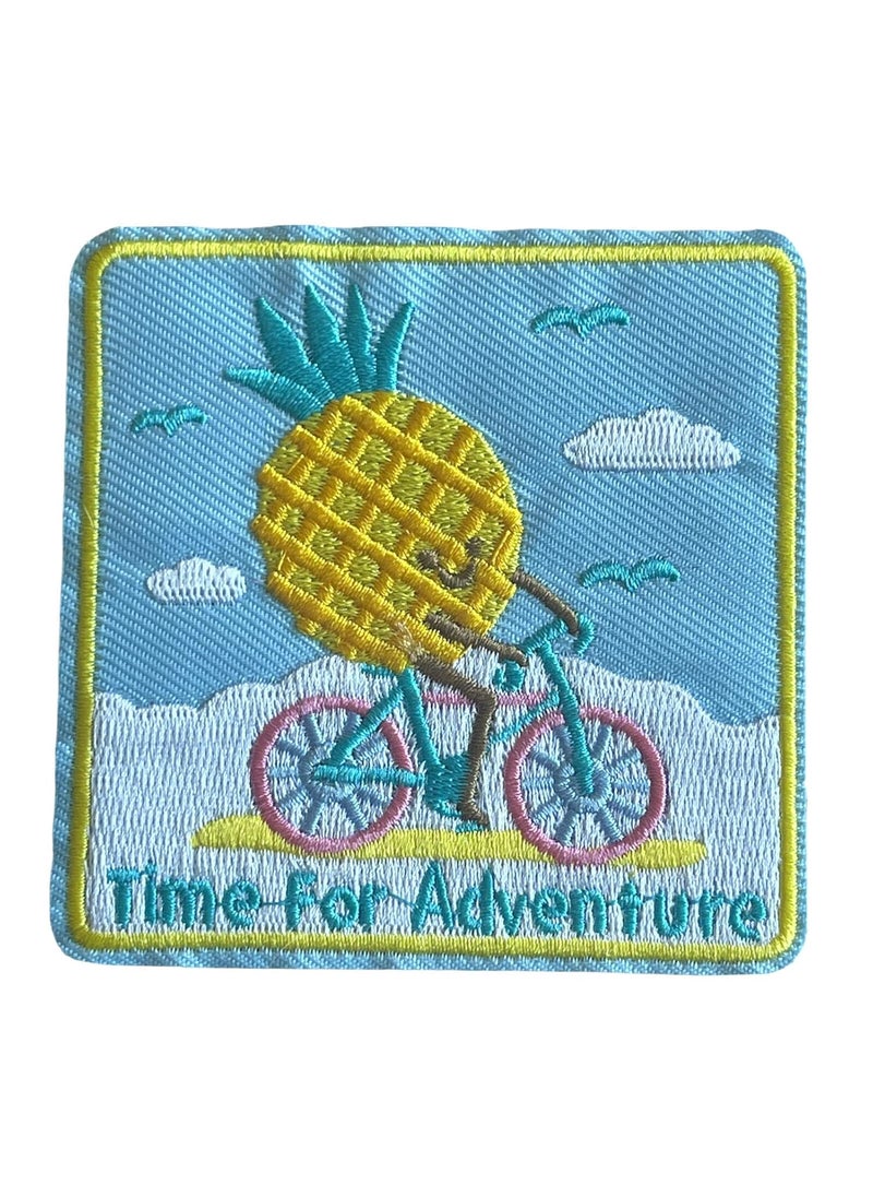 Daily Crafts Random Embroidered Patches Bright Vivid Colors Sew OnIron On Patch Applique for Clothes Dress Hat Jeans DIY Accessories Pineapple On Bicycle Time for Adventure Patch