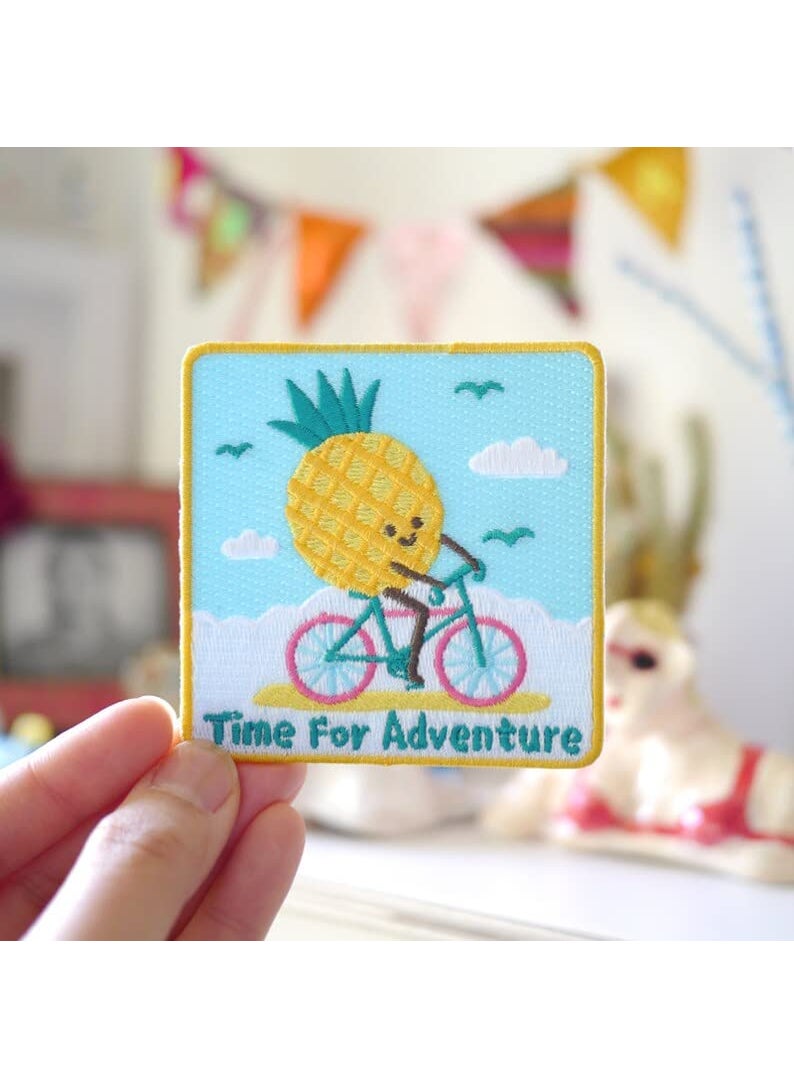 Daily Crafts Random Embroidered Patches Bright Vivid Colors Sew OnIron On Patch Applique for Clothes Dress Hat Jeans DIY Accessories Pineapple On Bicycle Time for Adventure Patch