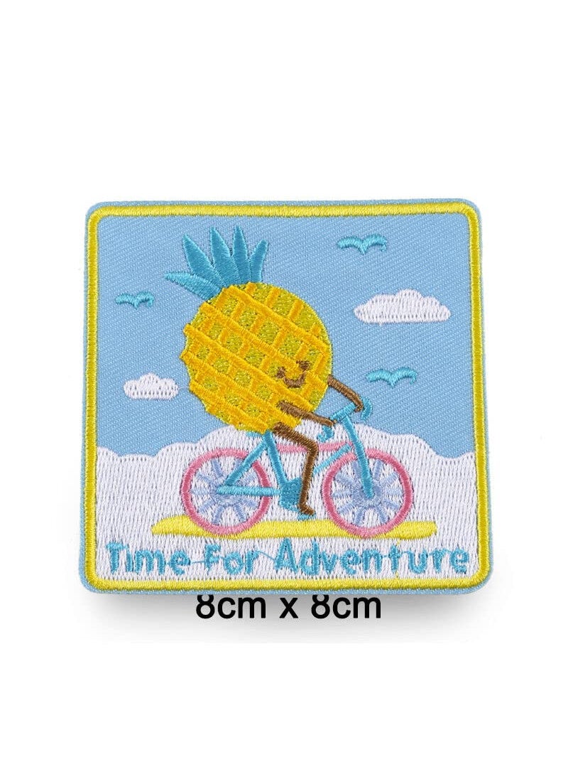 Daily Crafts Random Embroidered Patches Bright Vivid Colors Sew OnIron On Patch Applique for Clothes Dress Hat Jeans DIY Accessories Pineapple On Bicycle Time for Adventure Patch