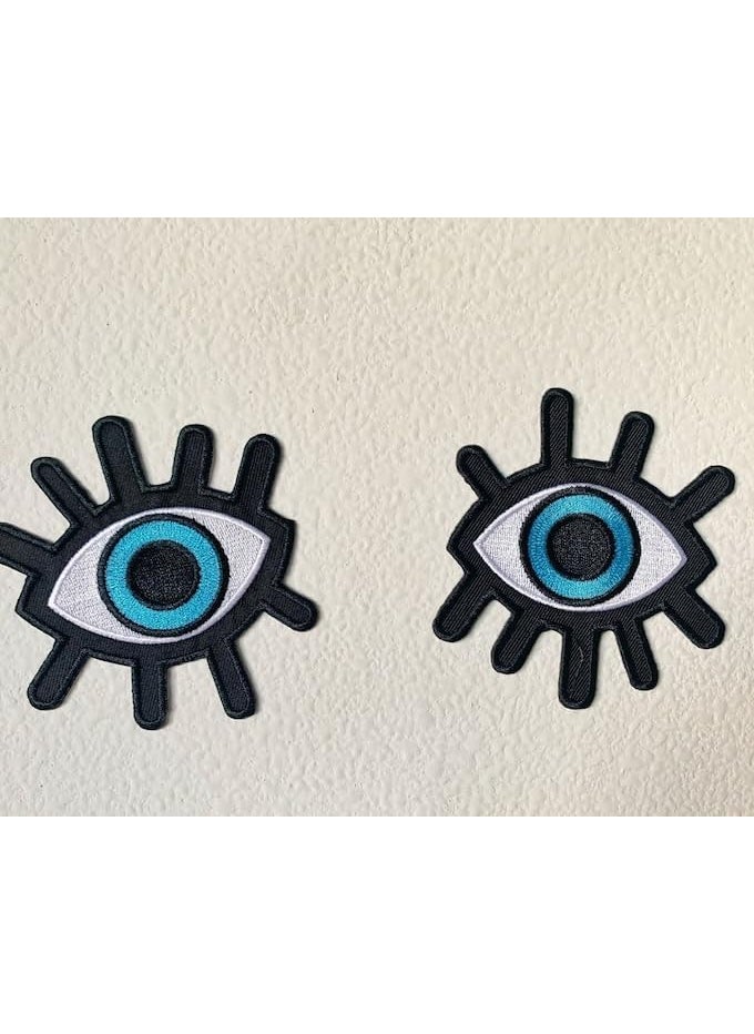 Daily Crafts Pack of 2 Evil Eye Design Embroidered Iron On and Sew On Patch Badges Logos Emblems