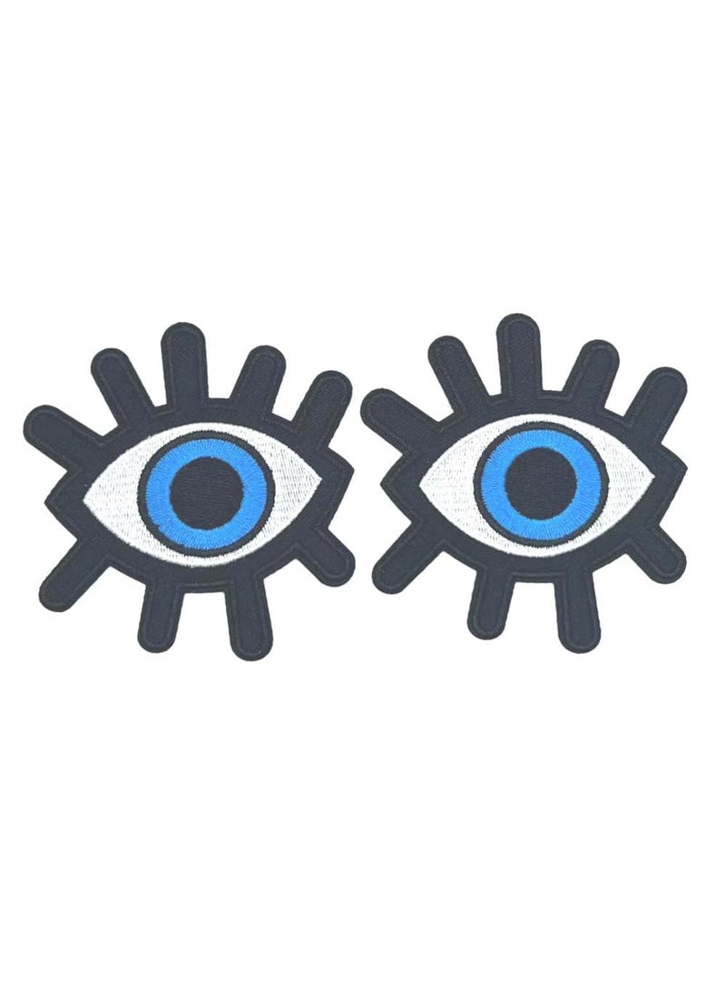 Daily Crafts Pack of 2 Evil Eye Design Embroidered Iron On and Sew On Patch Badges Logos Emblems